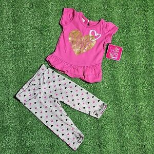 Pink Heart Top and Gray Heart Leggings Baby Girl Set